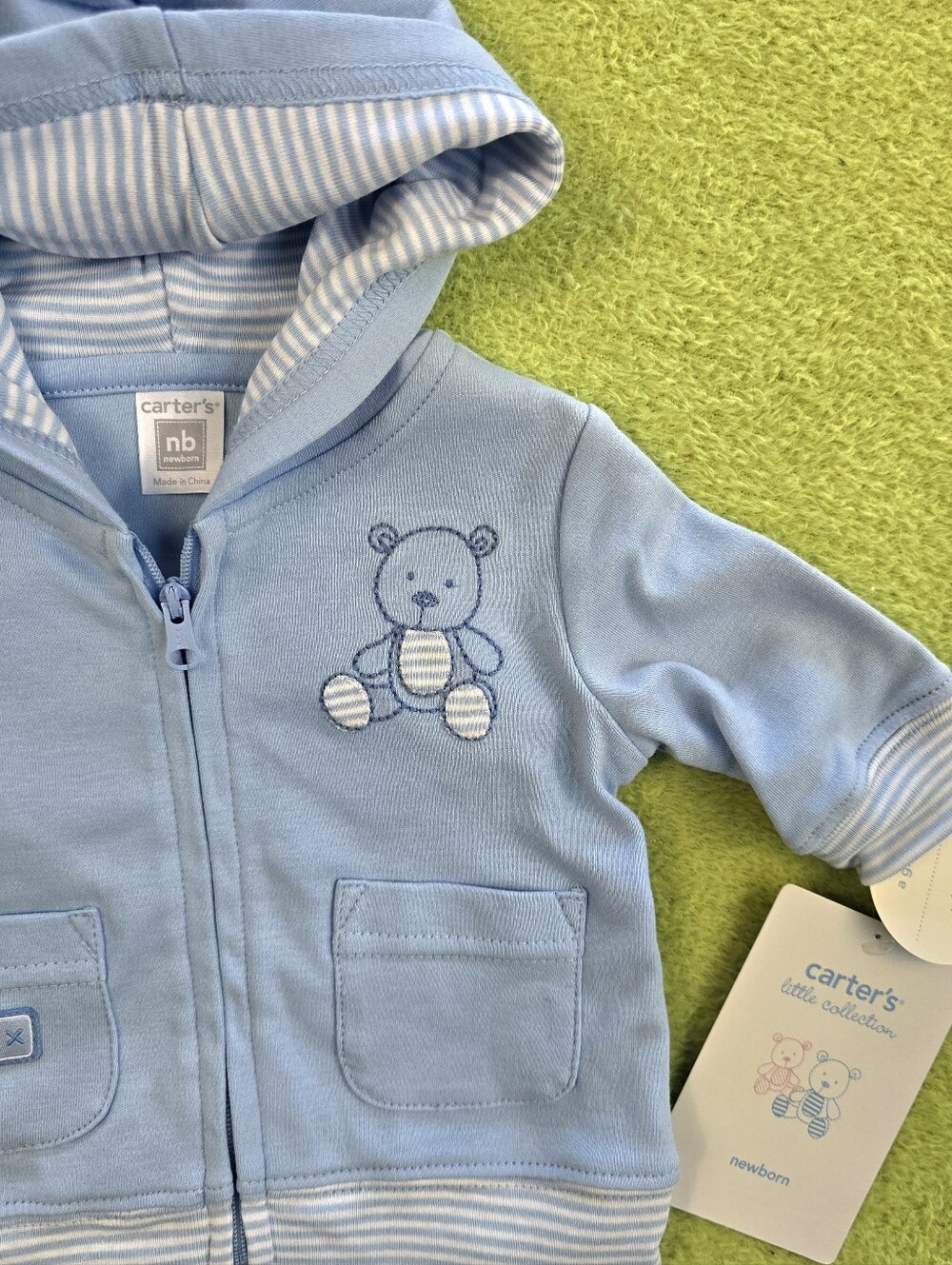 NWT  NEWBORN  Baby BOYS  3P PANTS SET BLUE HOODIE  BODYSUIT + PANTS & TEDDY (Q3) - Picture 8 of 8